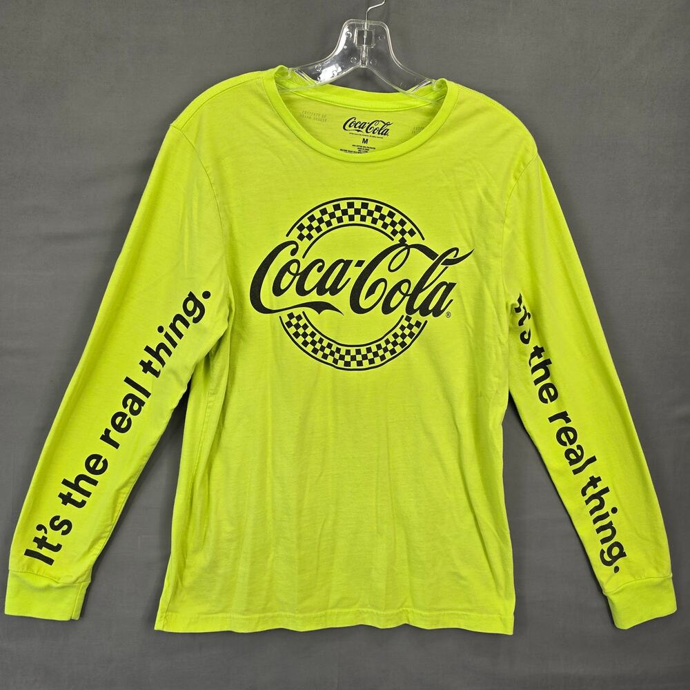 Coca-Cola Lime Green Coke Tee Size M Classic Long Sleeve Logo Men's Casual Shirt